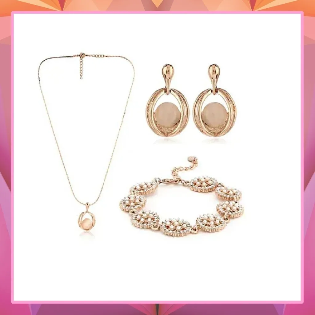 ESTELE - Rose Gold Earring, Pendant & Bracelet Combo