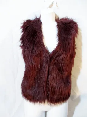 EXPRESS Faux FUR Vest Sleeveless Jacket Coat SHAGGY S / P BURGUNDY RED