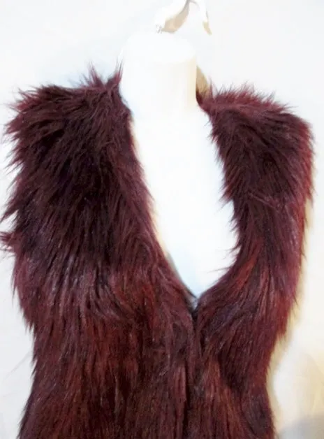 EXPRESS Faux FUR Vest Sleeveless Jacket Coat SHAGGY S / P BURGUNDY RED