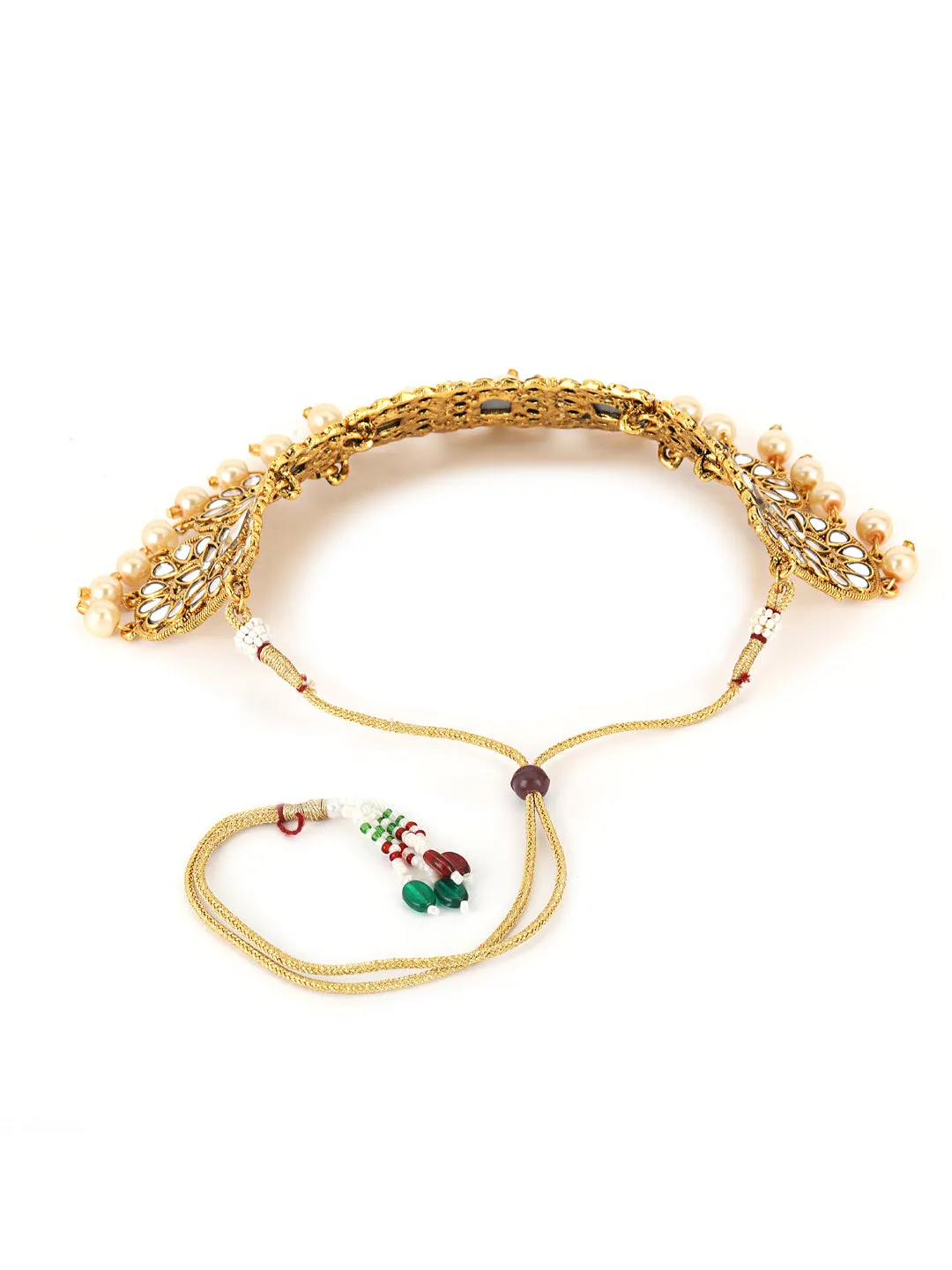 Gold-Plated White Coloured Stone-Studded & Cream Pearl Beaded Handcrafted Jewellery Set