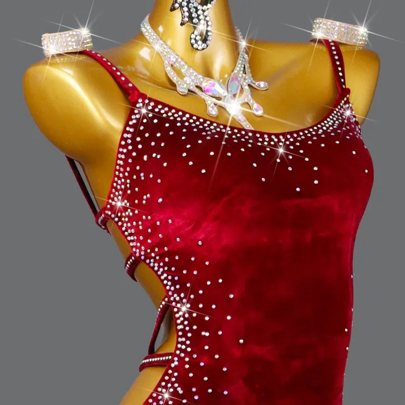 #L777 Red Velvet -Lady Ga Ga-Latin -Dance-Ballroom -Cha-Cha - Custom Size Available