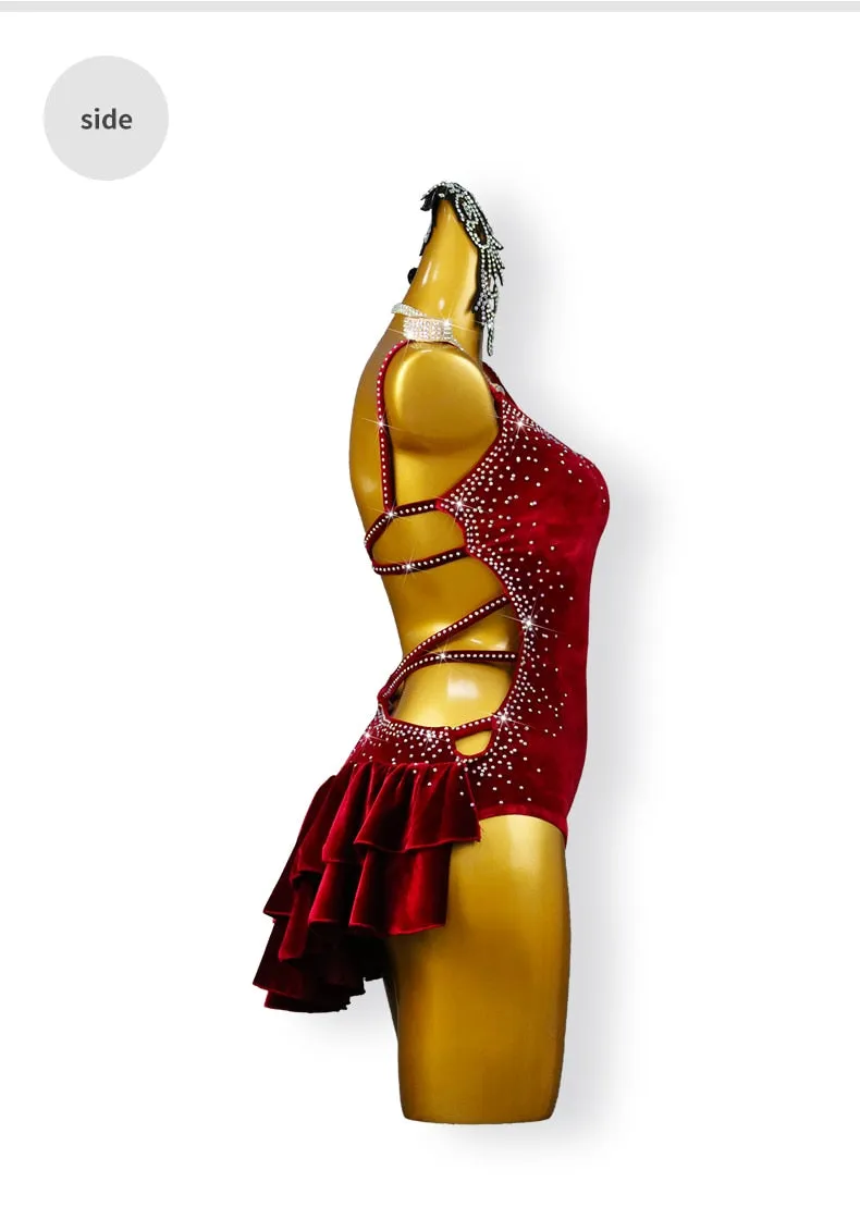 #L777 Red Velvet -Lady Ga Ga-Latin -Dance-Ballroom -Cha-Cha - Custom Size Available