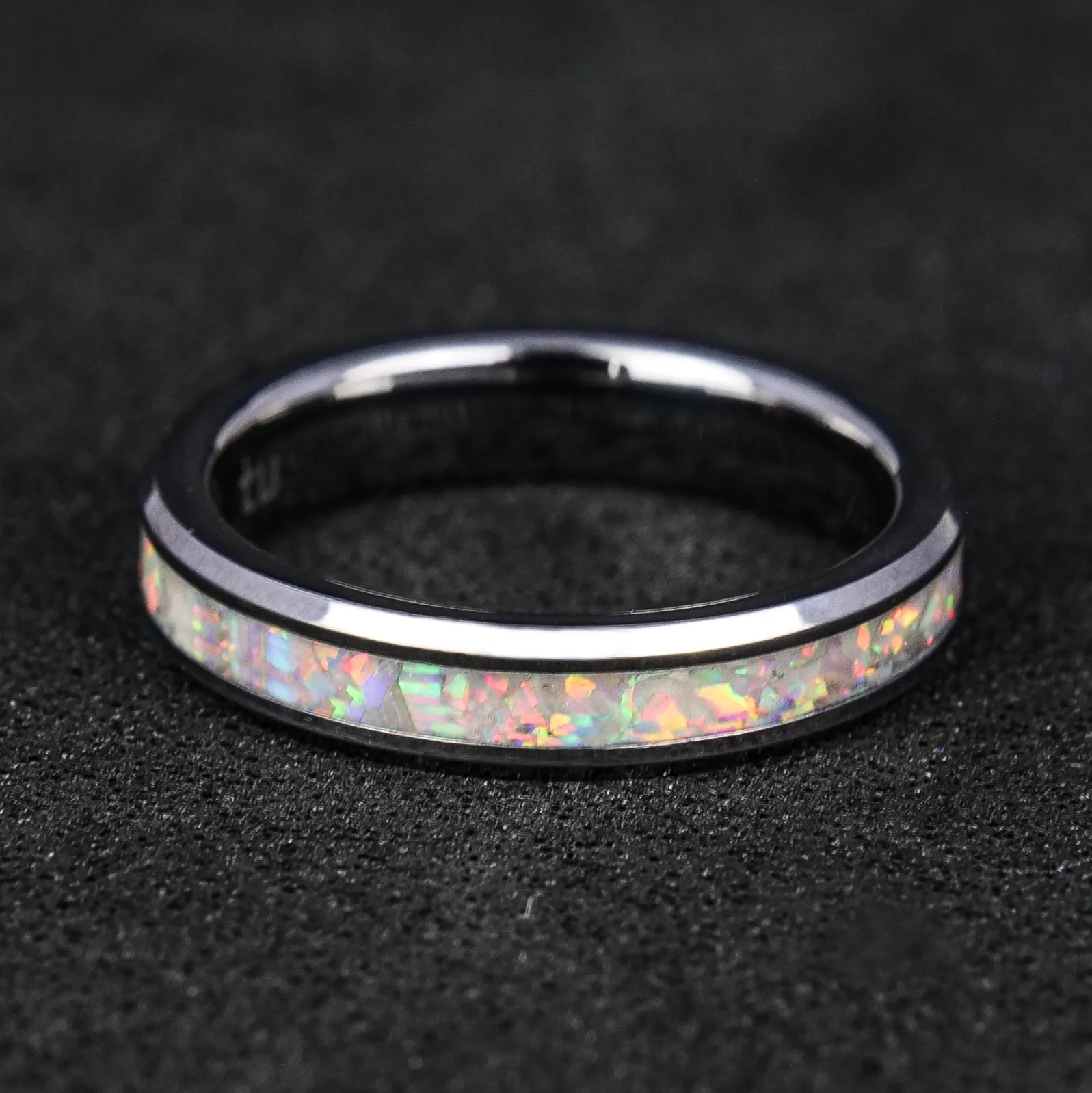 Pearl White Opal Glowstone Stackable Ring | Women's Wedding Band