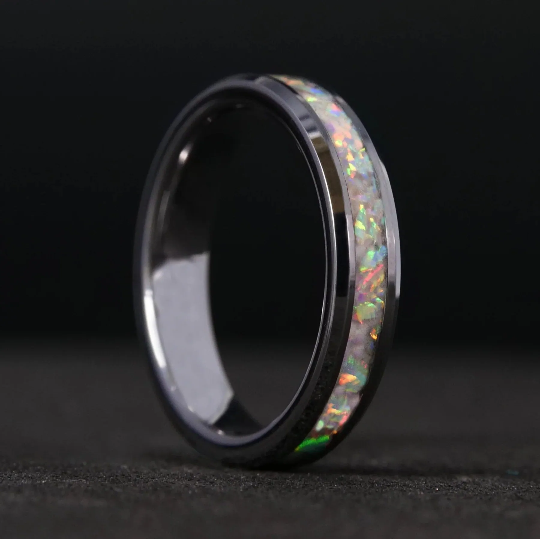 Pearl White Opal Glowstone Stackable Ring | Women's Wedding Band