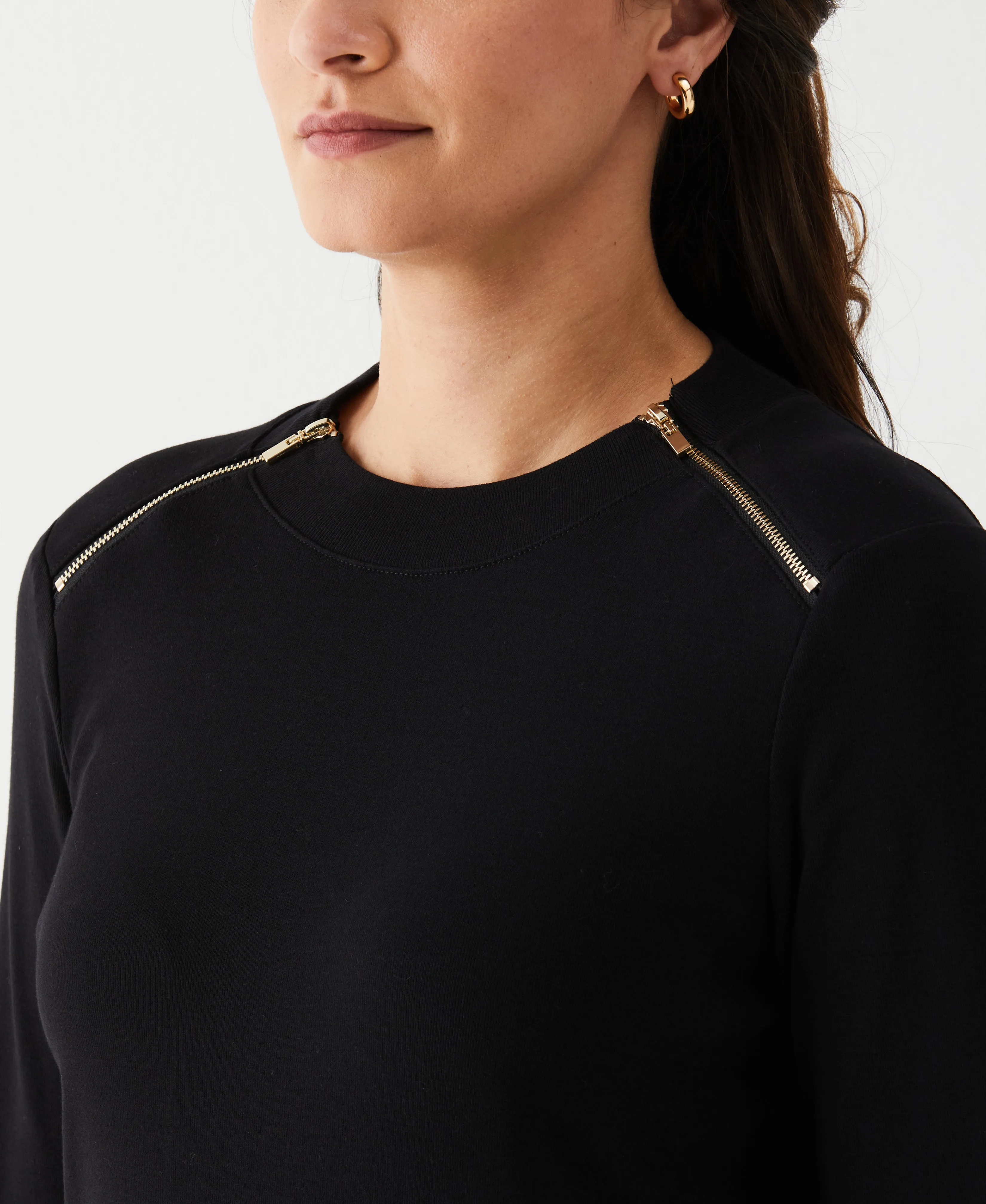 Petite Long Sleeve Tee with Zipper Detail