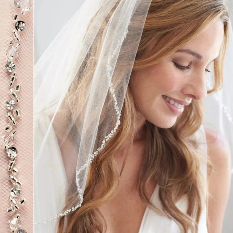 Sparkling Beaded Crystal Edge Wedding Veil