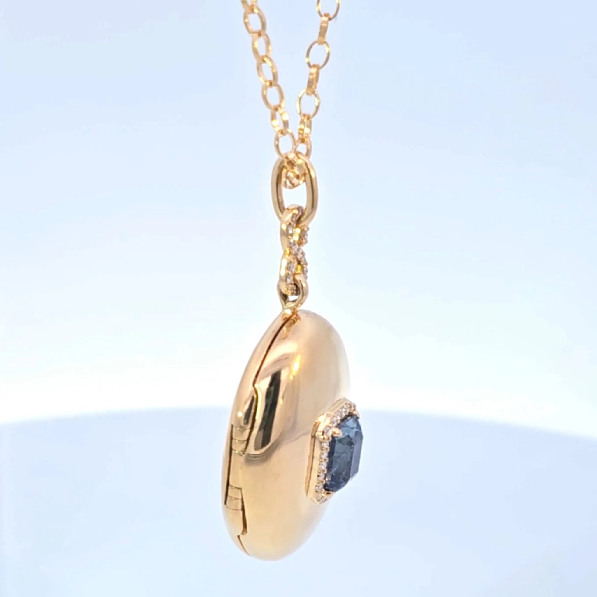 Special Edition Emerald Cut Blue Sapphire and Diamond Locket - Only 1 Available