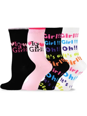 TeeHee Socks Women's Baby Shower Cotton Crew It's a Girl 4-Pack (10943)