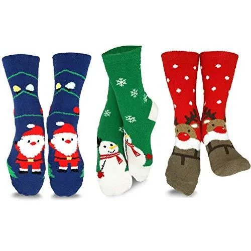 TeeHee Socks Women's Christmas Polyester Crew Assorted 3-Pack (X2010)