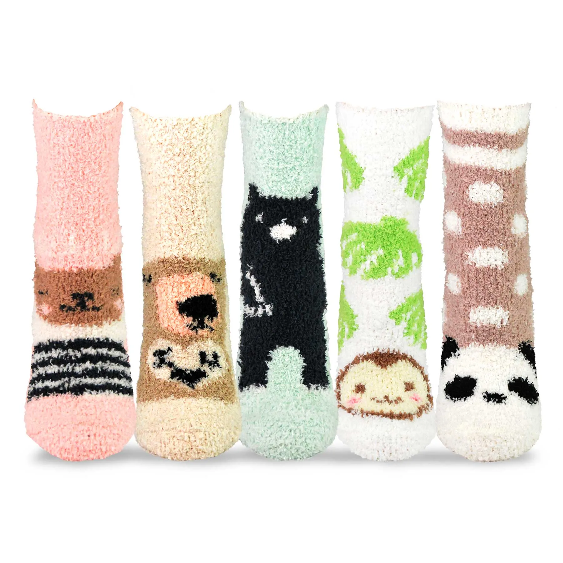 TeeHee Socks Women's Fuzzy Polyester Crew Animal 5-Pack (12014)