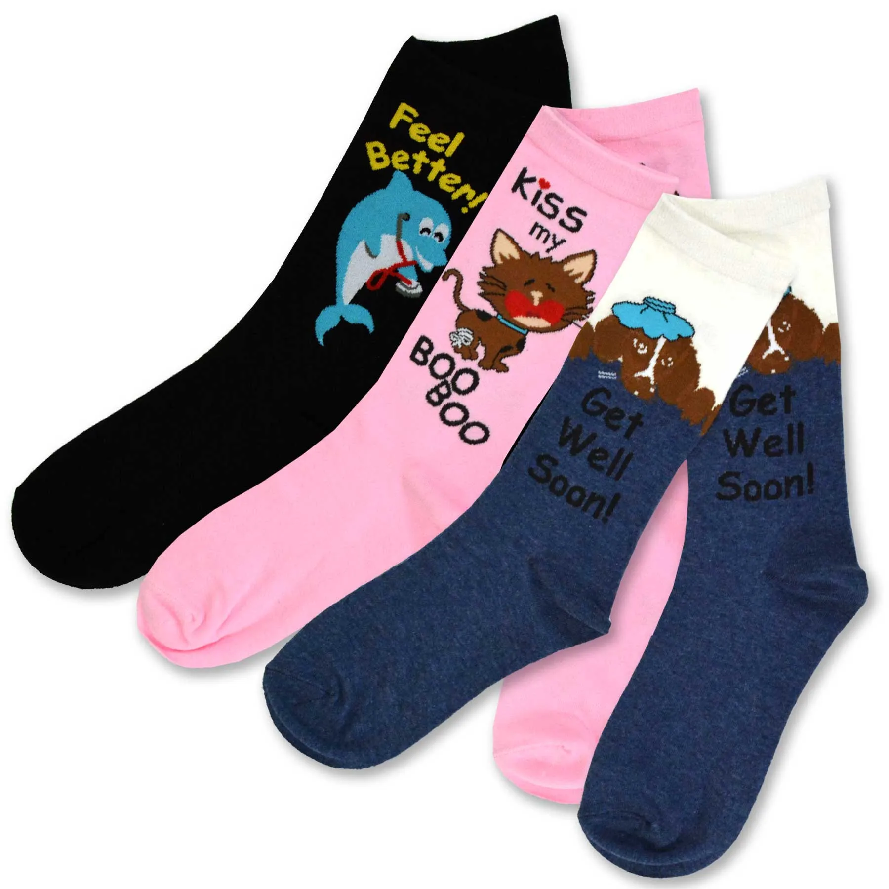 TeeHee Socks Women's Get Well Cotton Crew Assorted Animal 3-Pack (11886)