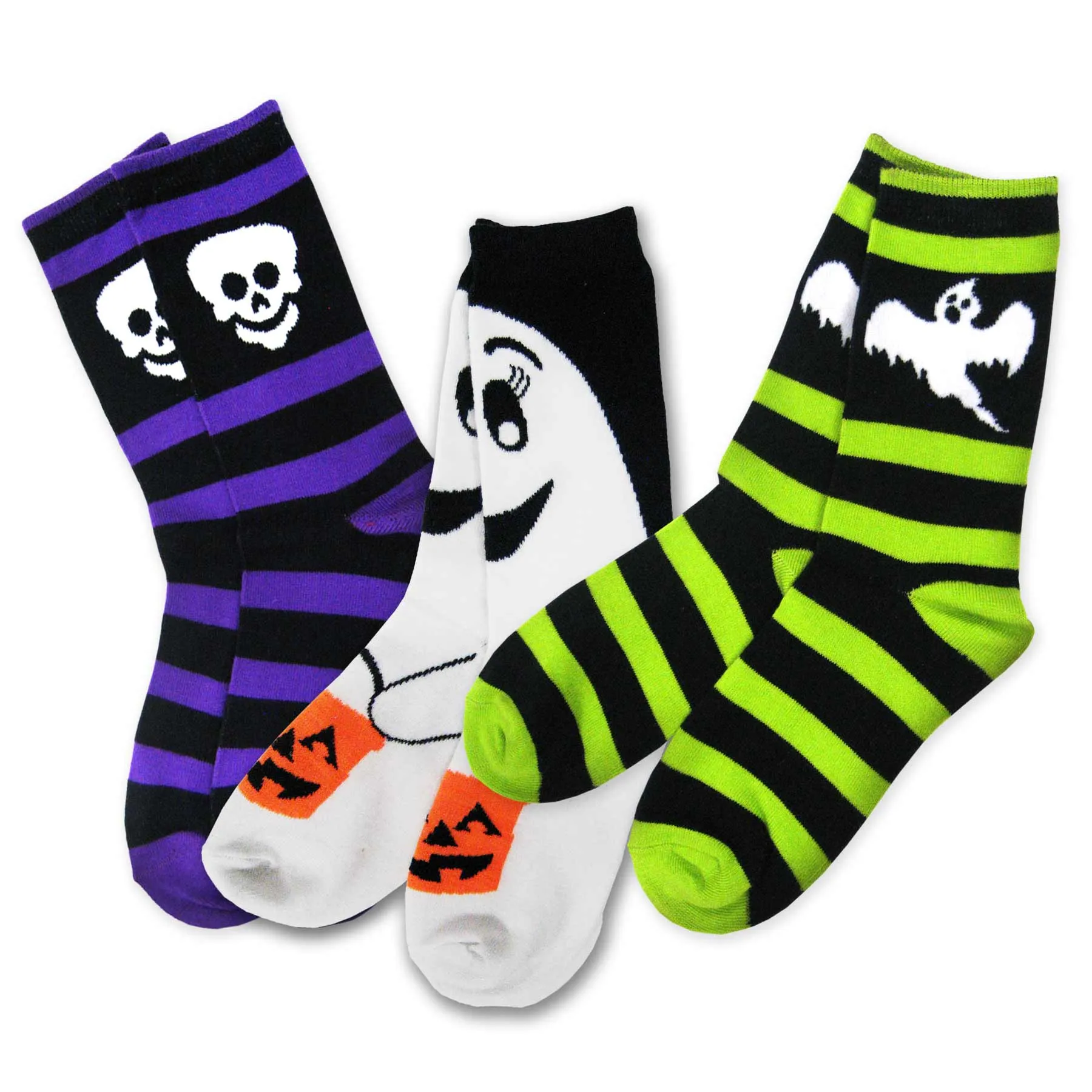 TeeHee Socks Women's Halloween Polyester Crew Ghost, Skeleton 3-Pack (10926)