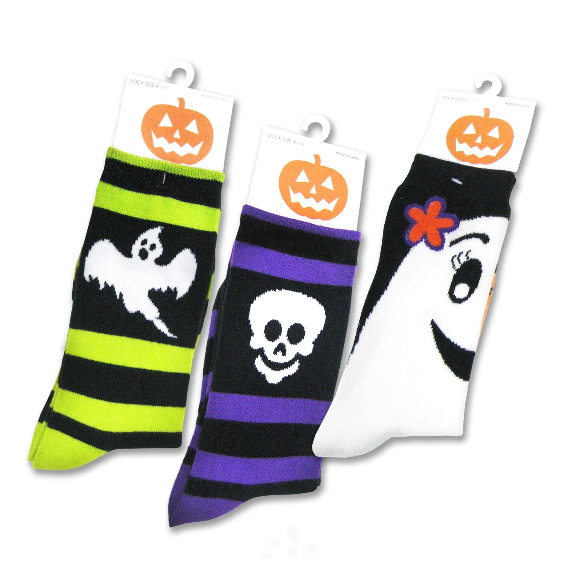 TeeHee Socks Women's Halloween Polyester Crew Ghost, Skeleton 3-Pack (10926)