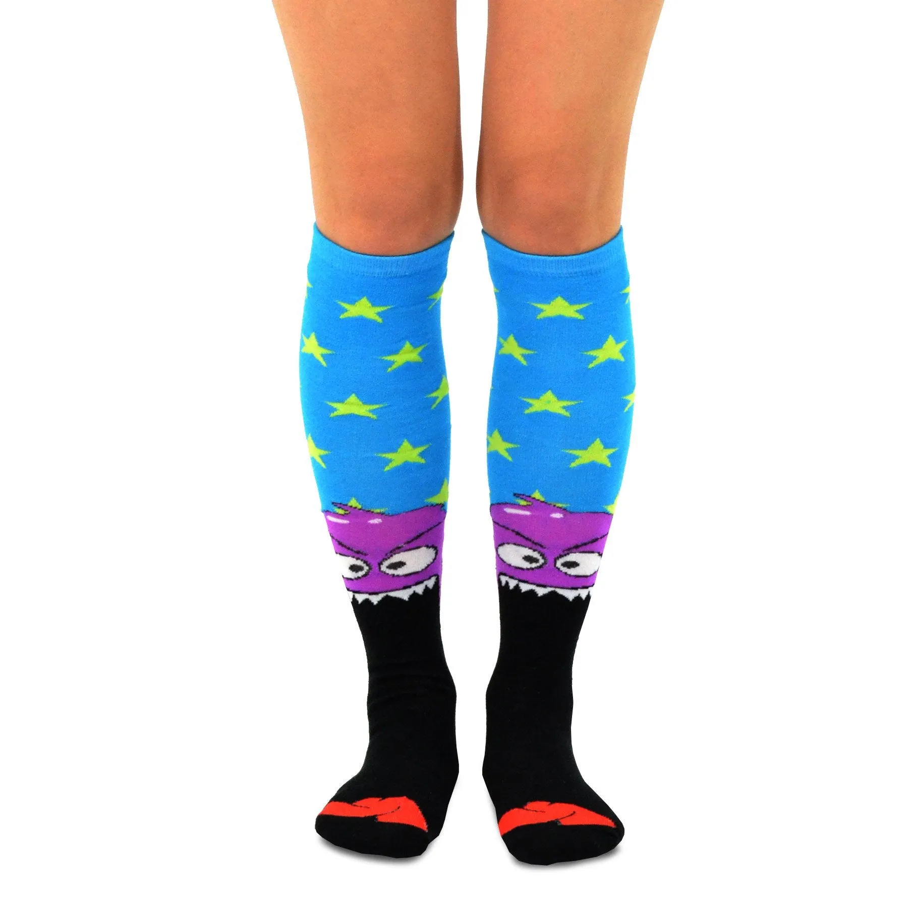 TeeHee Socks Women's Novelty Cotton Knee High Monster and Bad Attitude 6-Pack (10806)