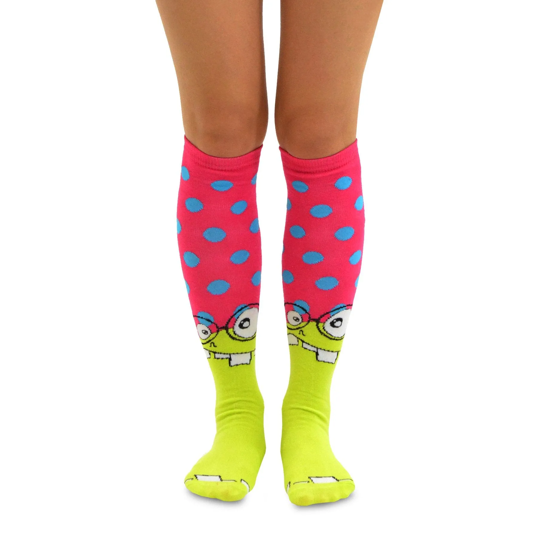 TeeHee Socks Women's Novelty Cotton Knee High Monster and Bad Attitude 6-Pack (10806)