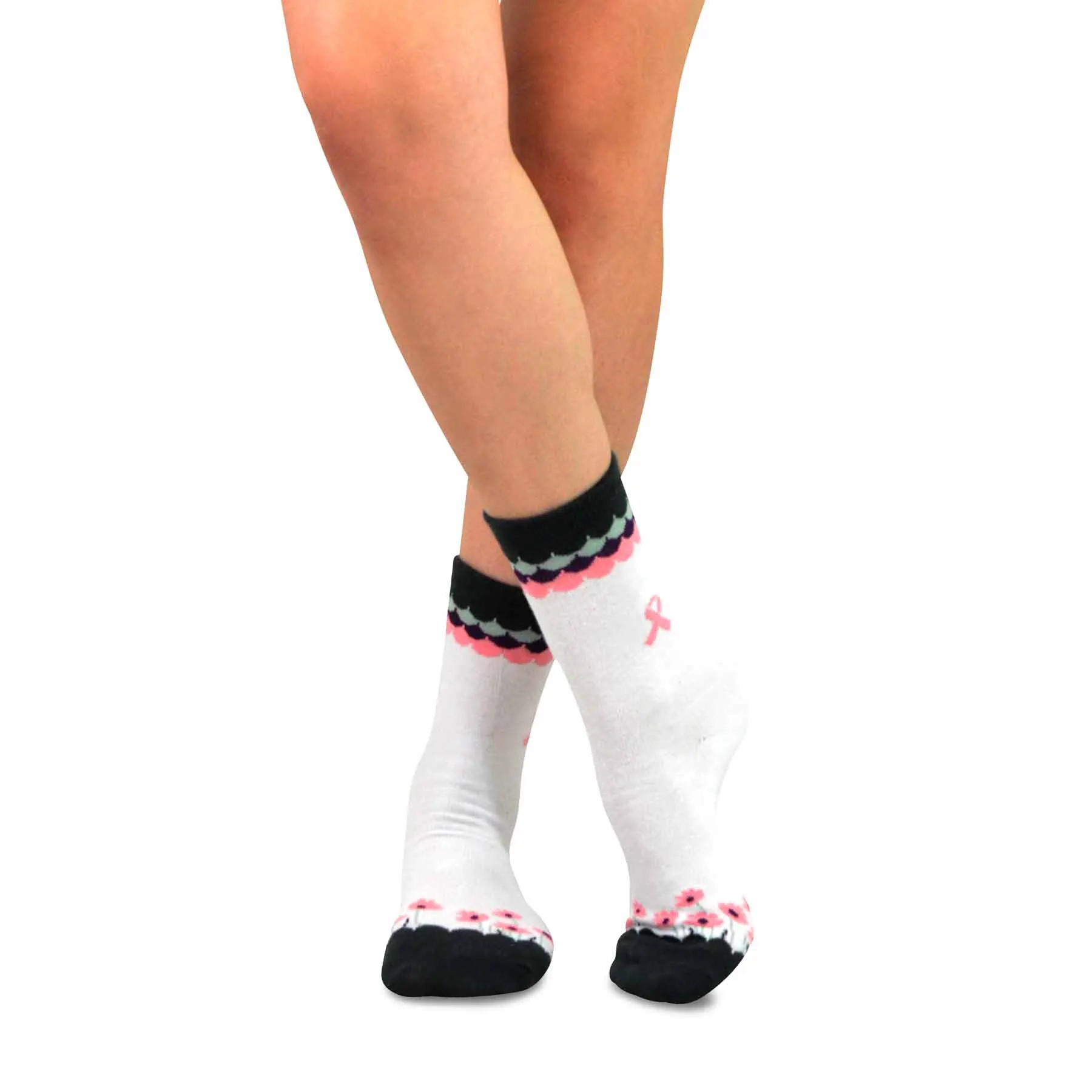 TeeHee Socks Women's Pink Ribbon 4 Cotton Crew (12160)