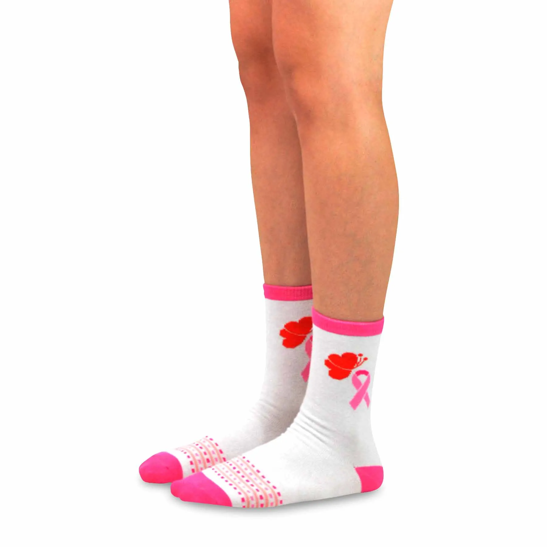 TeeHee Socks Women's Pink Ribbon 4 Cotton Crew (12160)