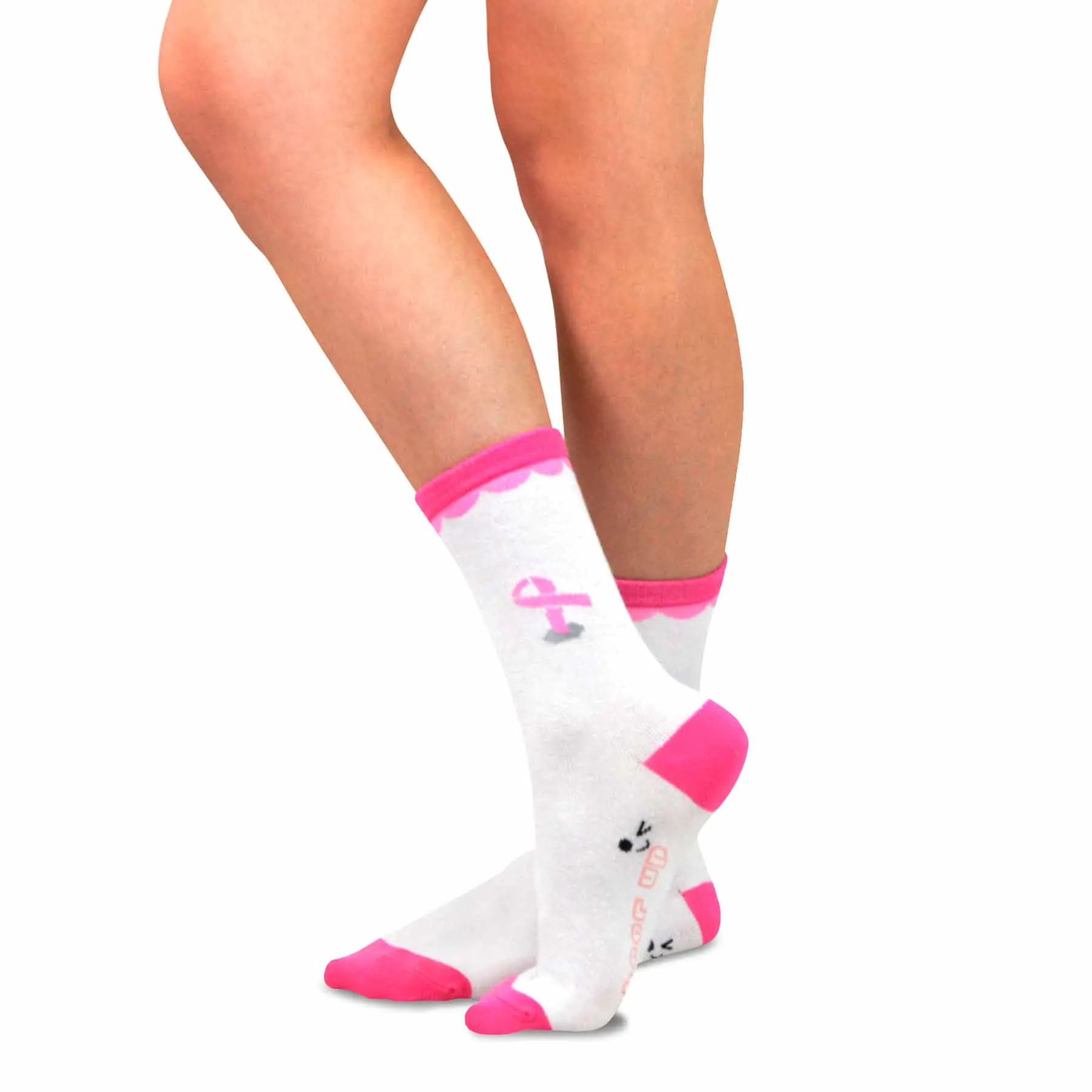 TeeHee Socks Women's Pink Ribbon 4 Cotton Crew (12160)