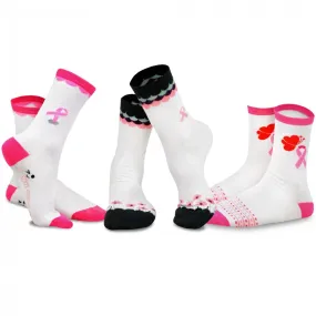 TeeHee Socks Women's Pink Ribbon 4 Cotton Crew (12160)