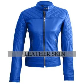 Women Blue Leather Jacket