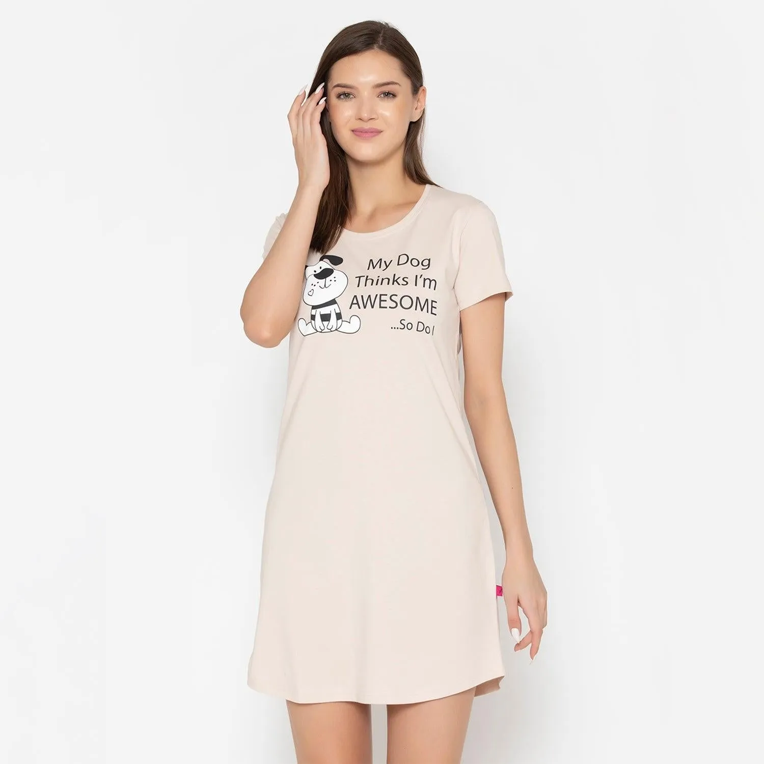 Women Cotton Sleepshirt - Wisper Pink