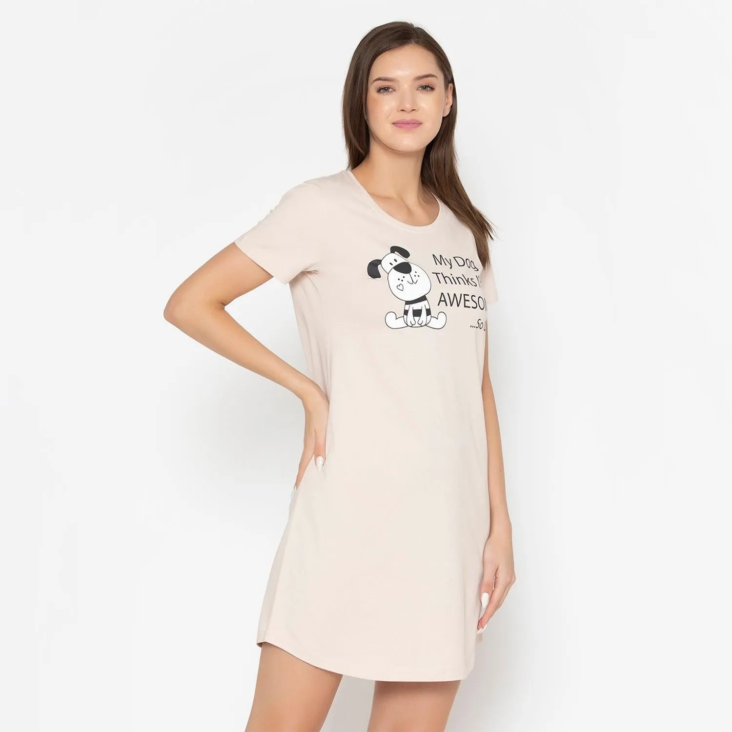 Women Cotton Sleepshirt - Wisper Pink