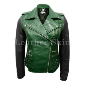 Women Green Leather Jacket